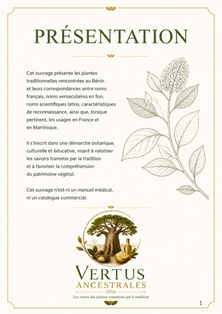 Page de présentation de l’e-book botanique Bénin–Martinique