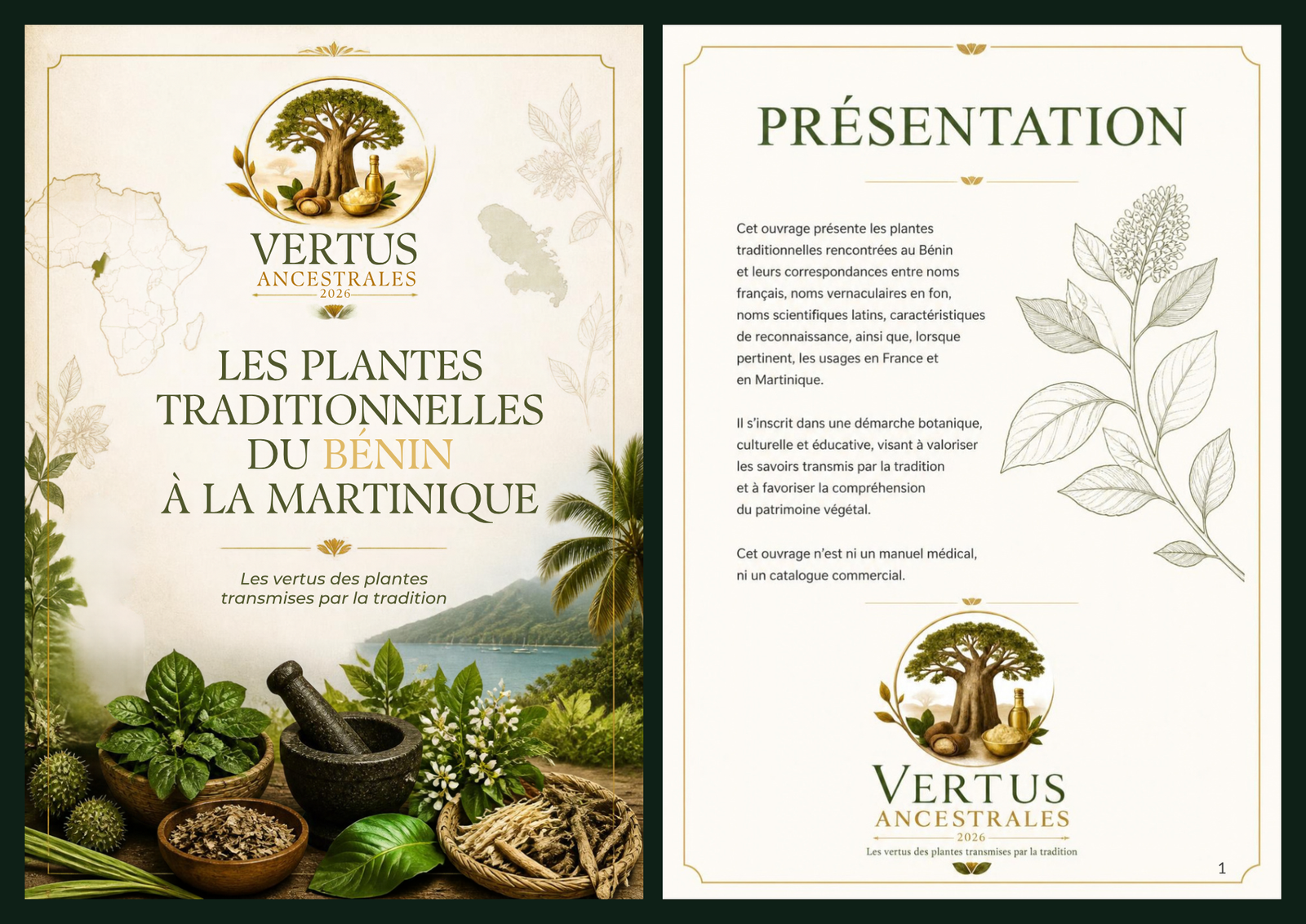 Double page de l’e-book botanique Bénin–Martinique